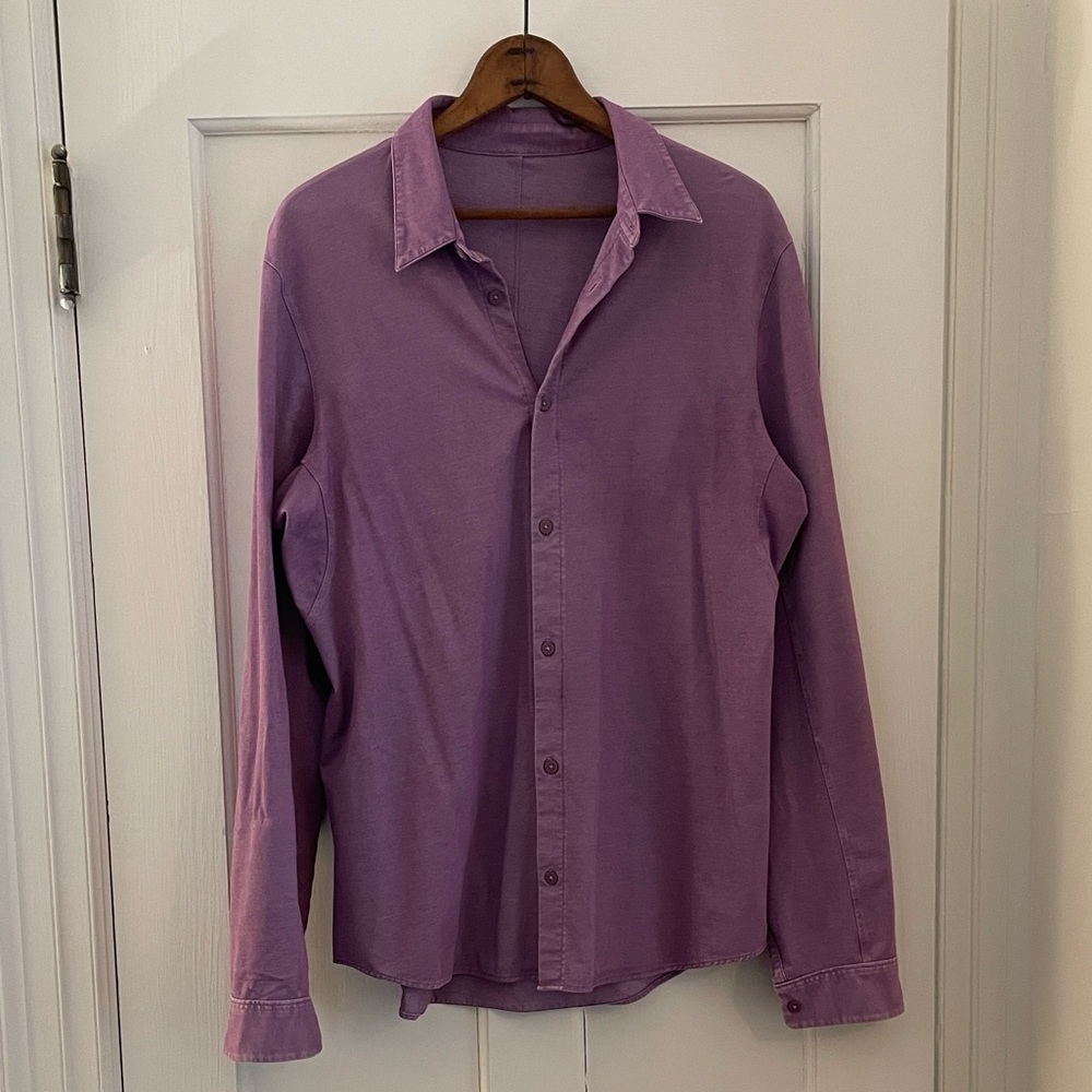 Lululemon Commission Button Up Oxford Shirt Mens L Stretch Purple